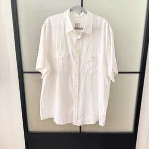 Merona 100% Linen Shirt Mens XL White Casual Button Down Short Sleeve Utility